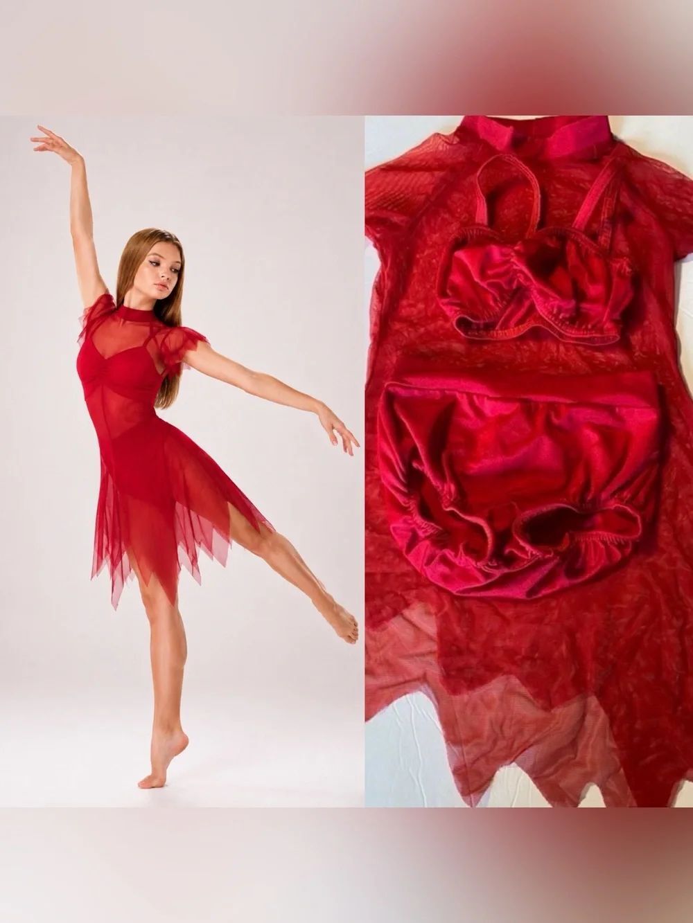 Kelle solo red mesh sheer overdress contemporary lyrical Dance Costume MC child